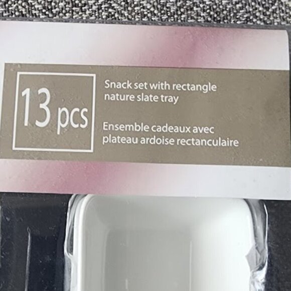 13 Piece Porcelain Snack Set with Rectangle Nature Slate Tray - Picture 2 of 9